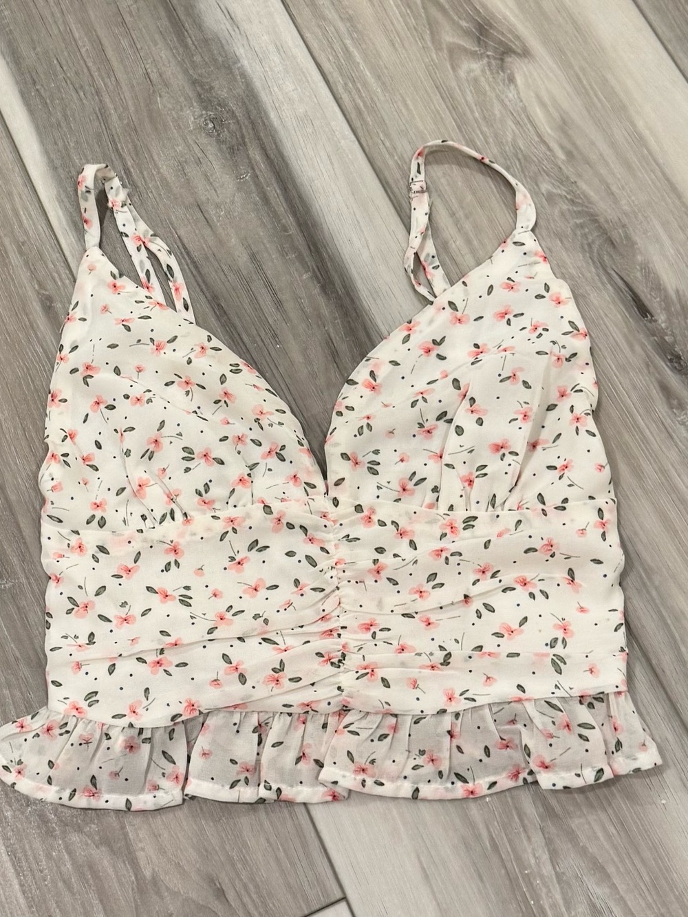 Princess Polly Floral Ruffle Crop Tank Top - White with Pink Floral